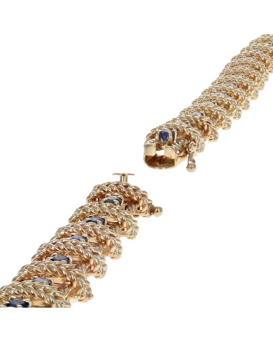 Sapphire Rope Motif Bracelet in Yellow Gold